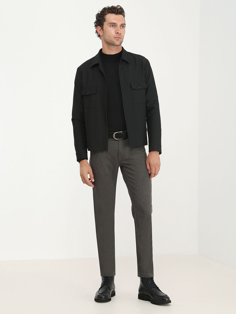 Khaki Weaving Slim Fit Casual Cotton Blended Trousers - 4