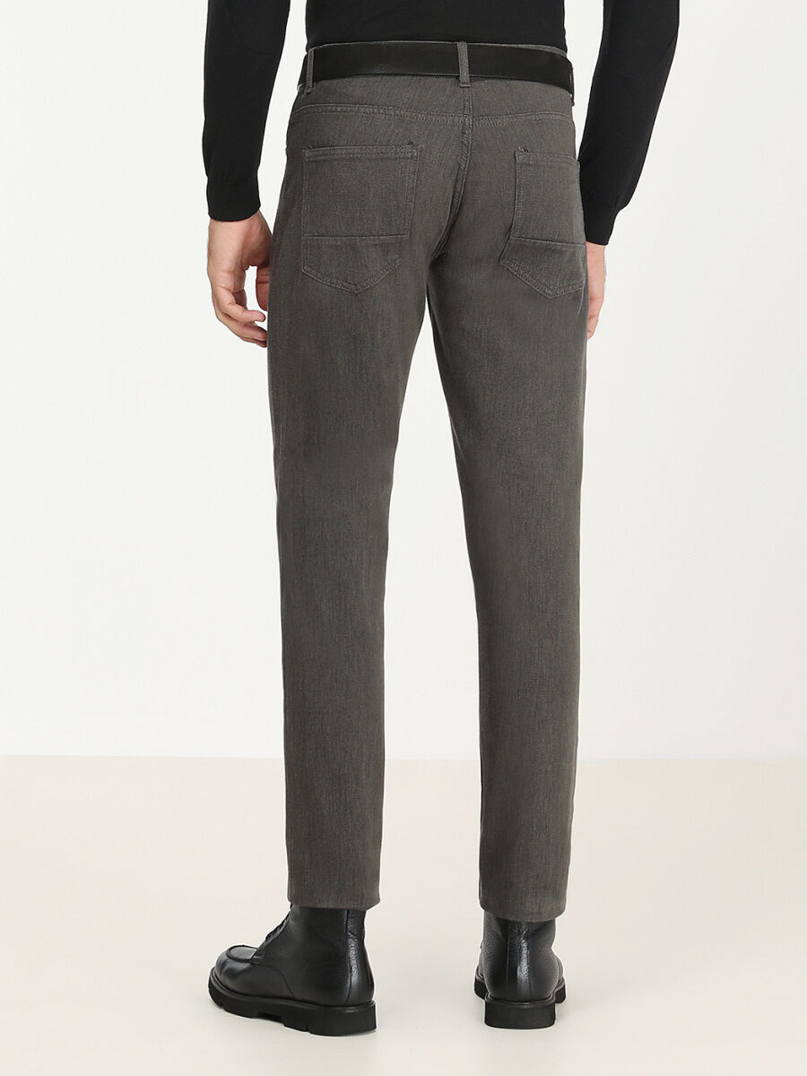 Khaki Weaving Slim Fit Casual Cotton Blended Trousers - 5
