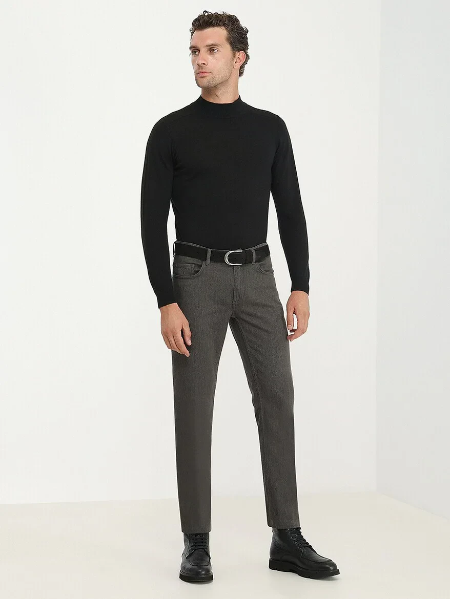 Khaki Weaving Slim Fit Casual Cotton Blended Trousers - 2