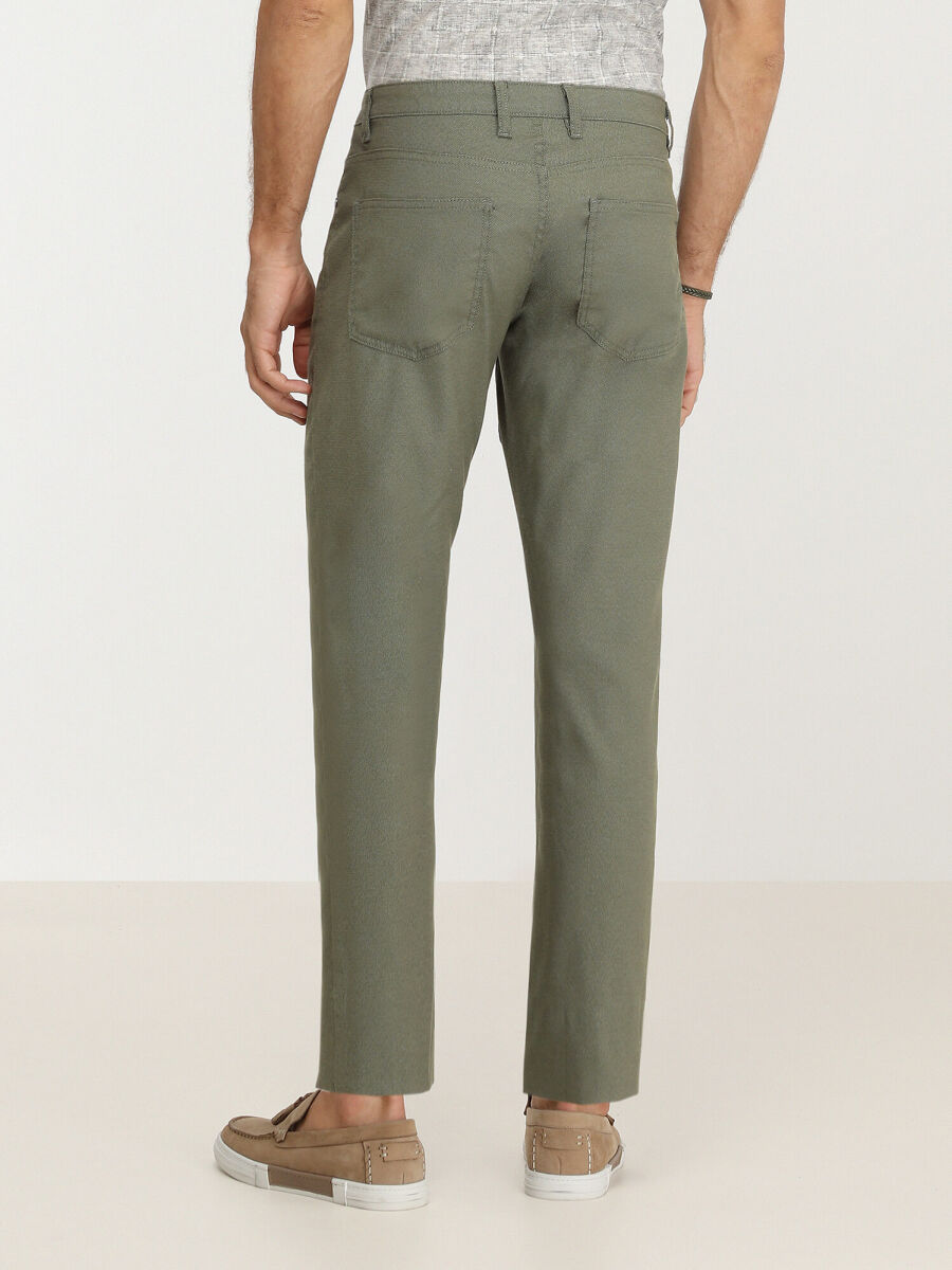 Khaki Weaving Slim Fit Casual Cotton Blended Trousers - 4
