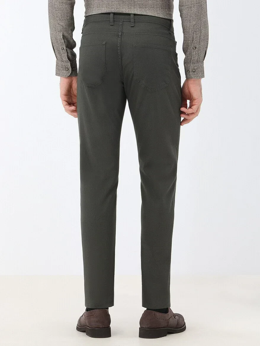 Khaki Weaving Slim Fit Casual Cotton Blended Trousers - 4