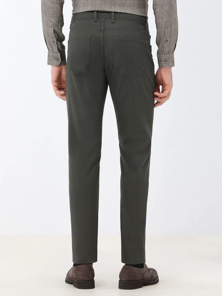 Khaki Weaving Slim Fit Casual Cotton Blended Trousers - 4