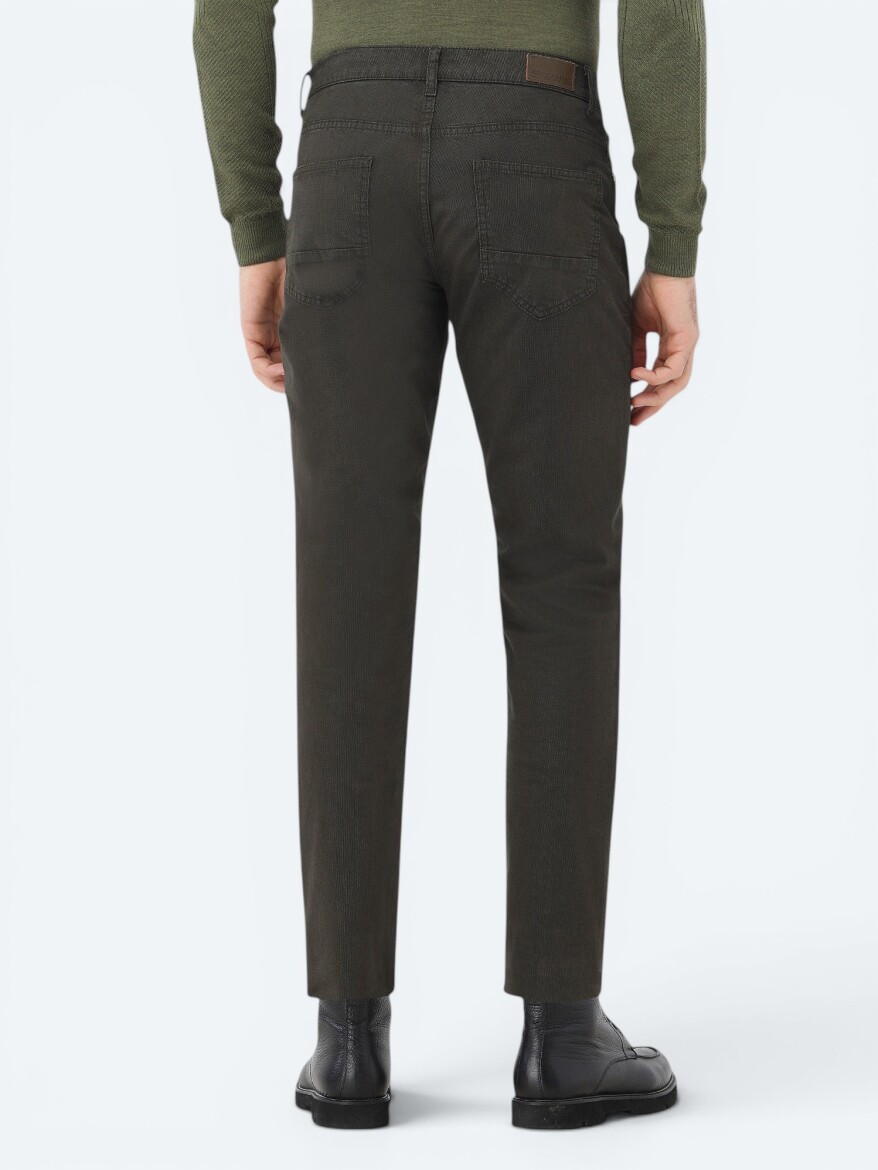 Khaki Weaving Slim Fit Casual Cotton Blended Trousers - 5