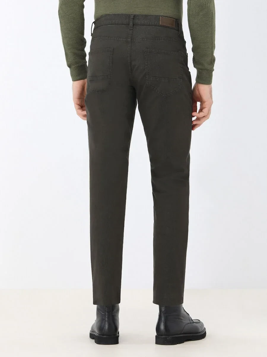 Khaki Weaving Slim Fit Casual Cotton Blended Trousers - 5