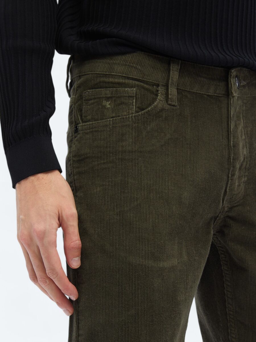Khaki Weaving Slim Fit Casual Cotton Blended Trousers - 5