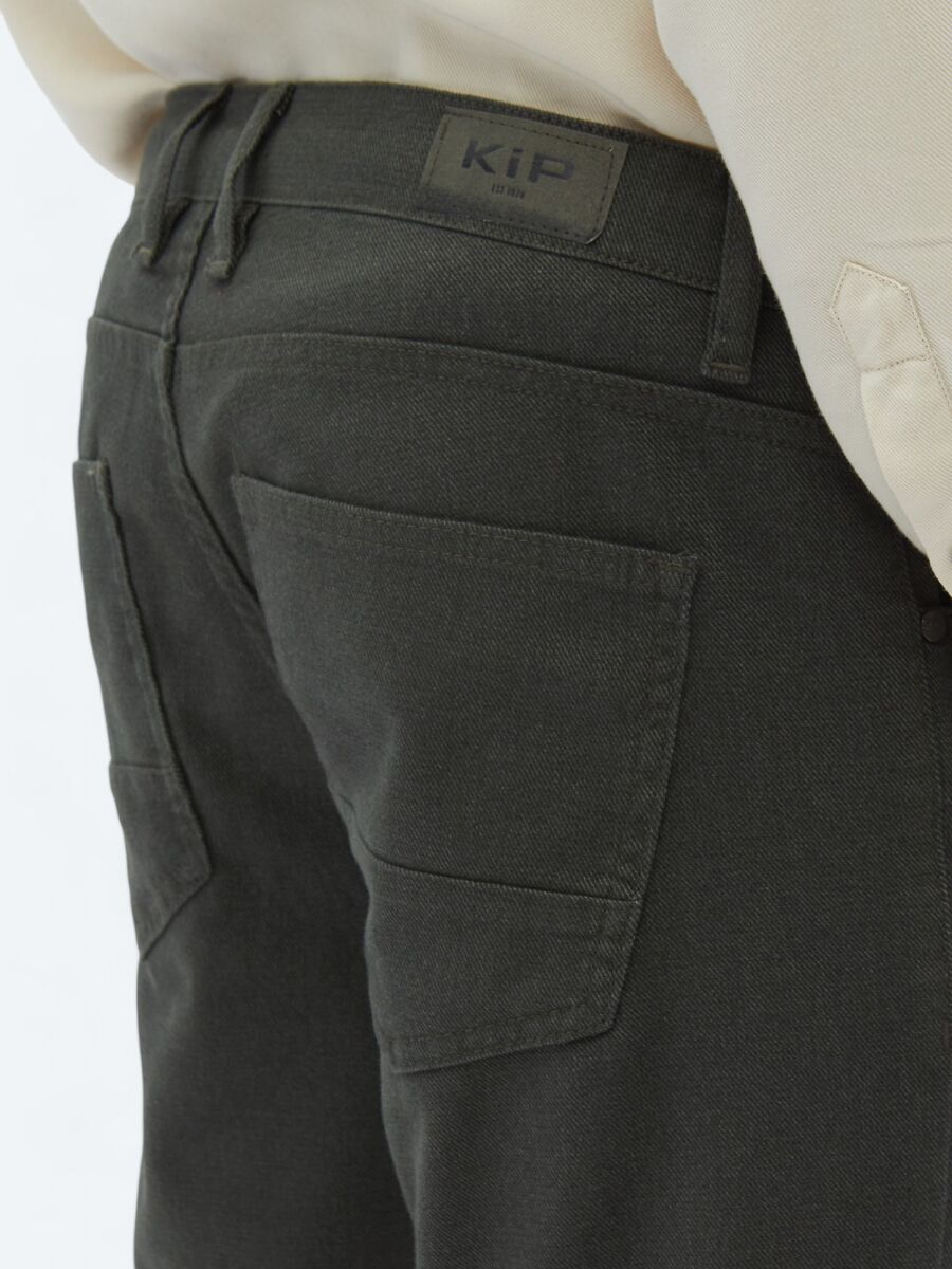 Khaki Weaving Slim Fit Casual Cotton Blended Trousers - 4