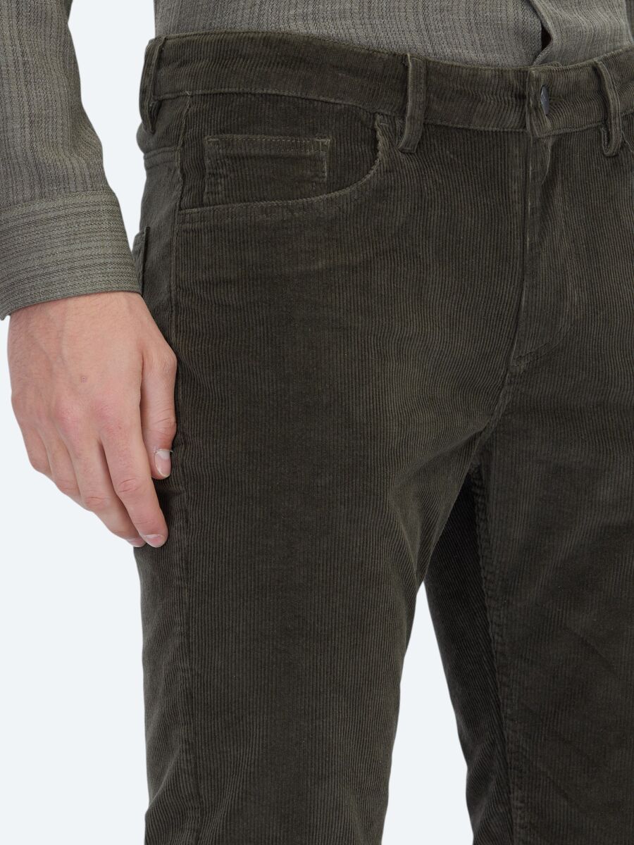 Khaki Weaving Slim Fit Casual Cotton Blended Trousers - 3