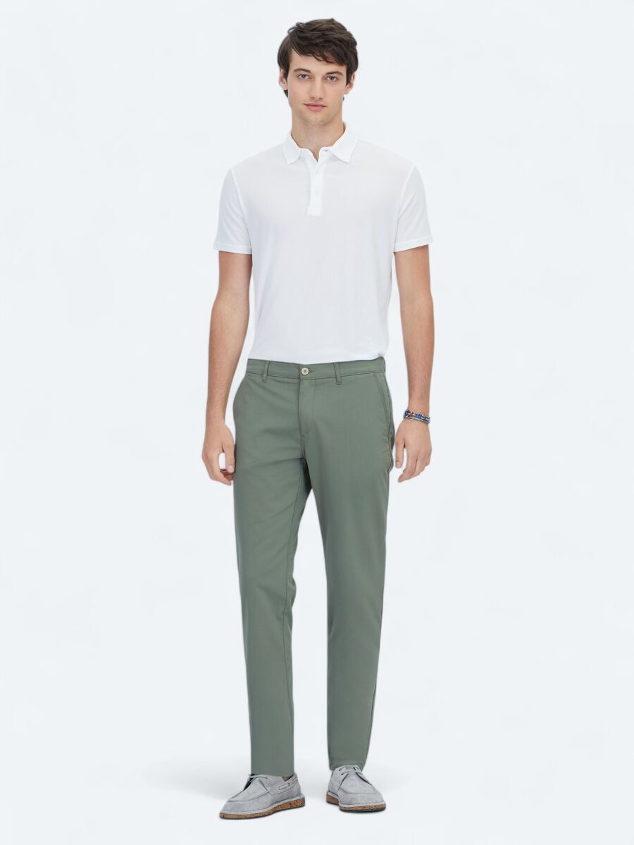 Khaki Weaving Slim Fit Casual Trousers - 1