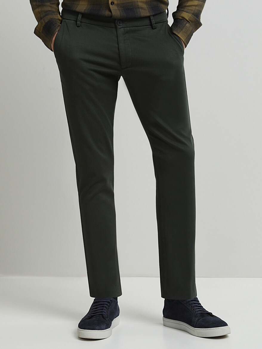 Khaki Weaving Slim Fit Smart Casual Cotton Blended Trousers - 3