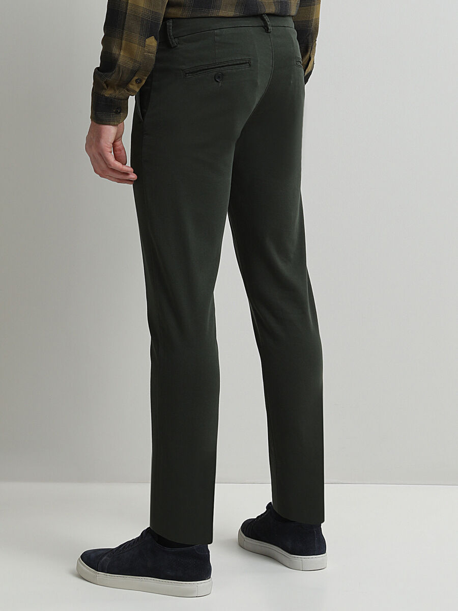 Khaki Weaving Slim Fit Smart Casual Cotton Blended Trousers - 4