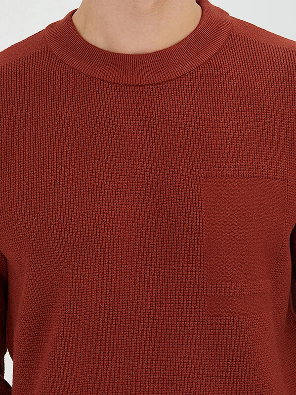 Kiremit Bisiklet Yaka Jakarlı Triko Kazak - 6