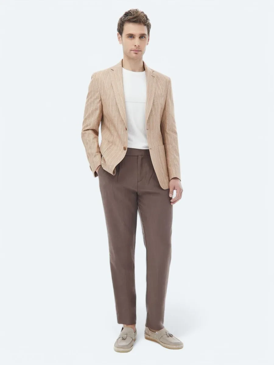 Kiremit Çizgili Modern Fit Pamuk Karışımlı Ceket - 5