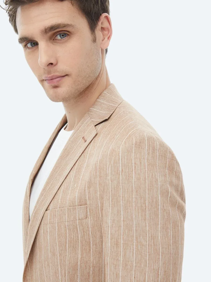 Kiremit Çizgili Modern Fit Pamuk Karışımlı Ceket - 10