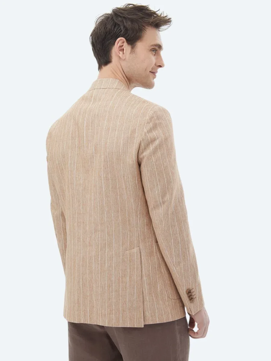 Kiremit Çizgili Modern Fit Pamuk Karışımlı Ceket - 14