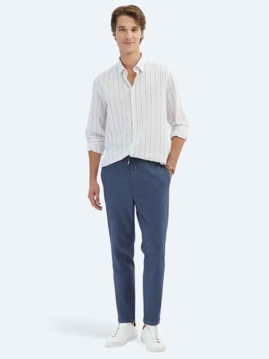 Kiremit Çizgili Regular Fit Dokuma Casual %100 Pamuk Gömlek - 2