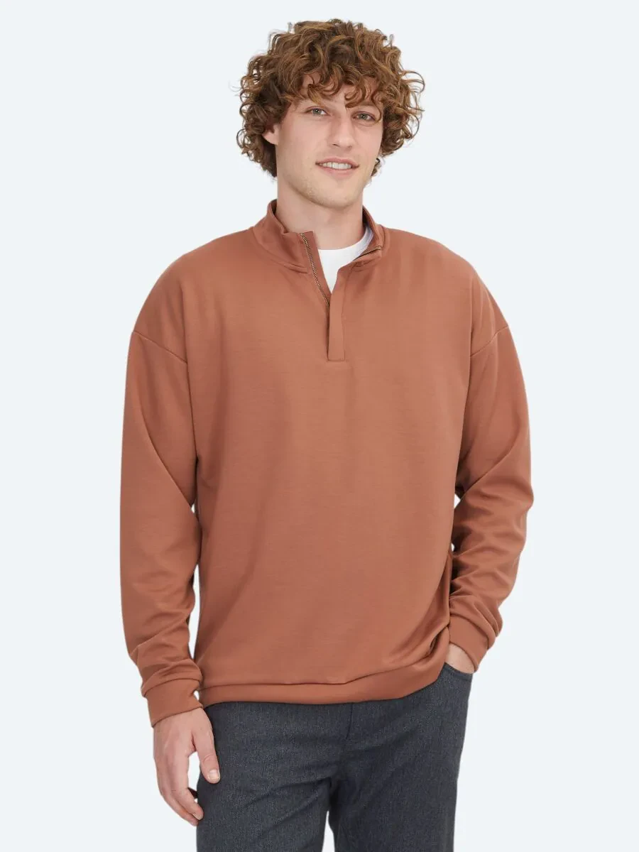 Kiremit Dik Yaka Sweatshırt - 1