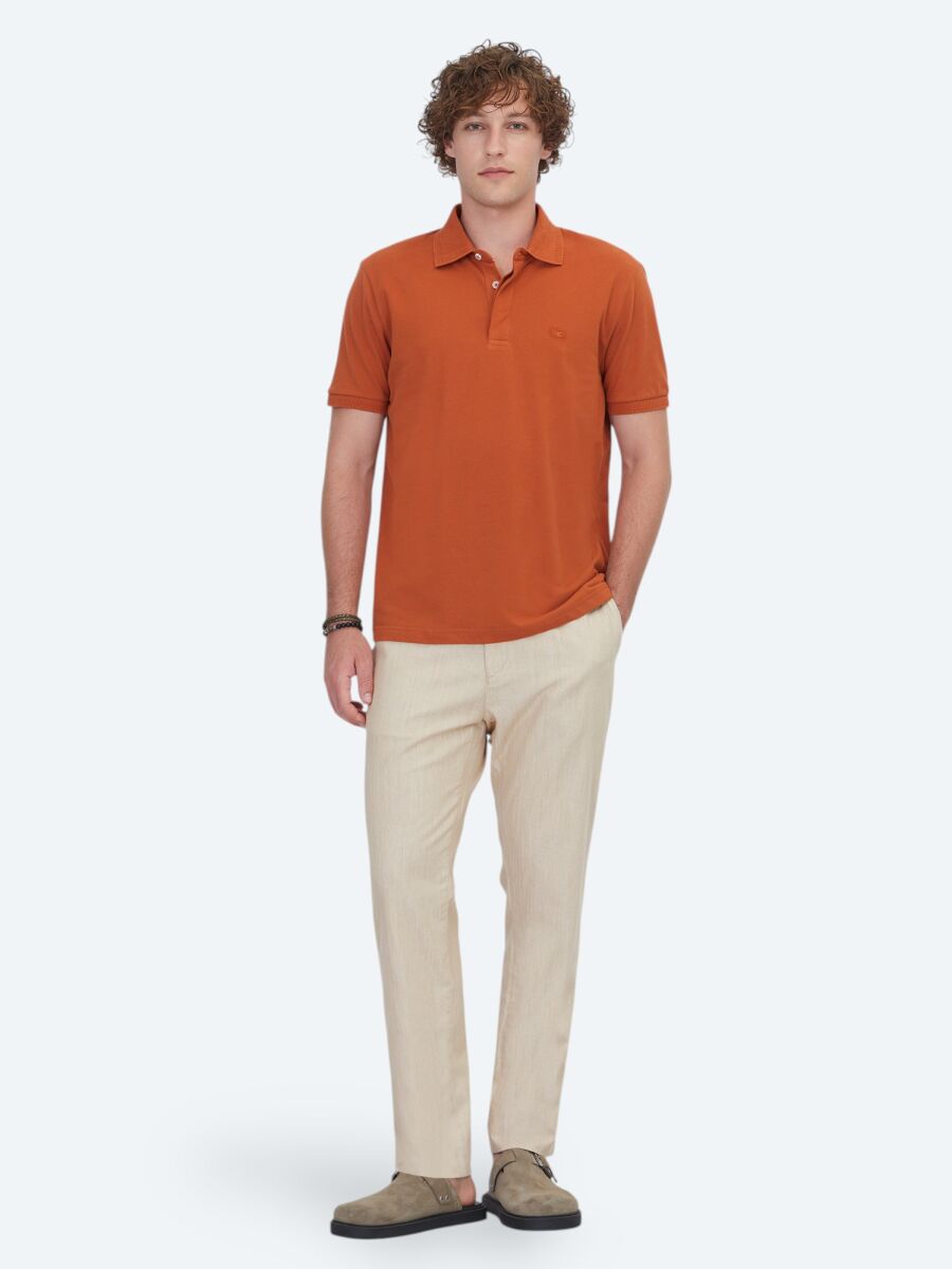 Kiremit Düz %100 Pamuk T-Shirt - 2