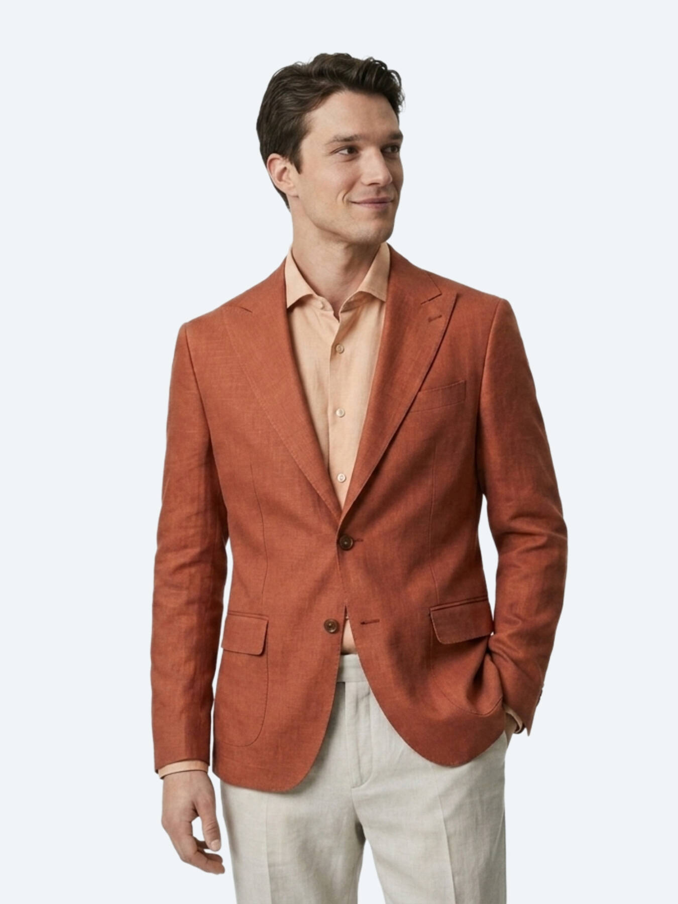 Kiremit Düz Modern Fit %100 Keten Ceket