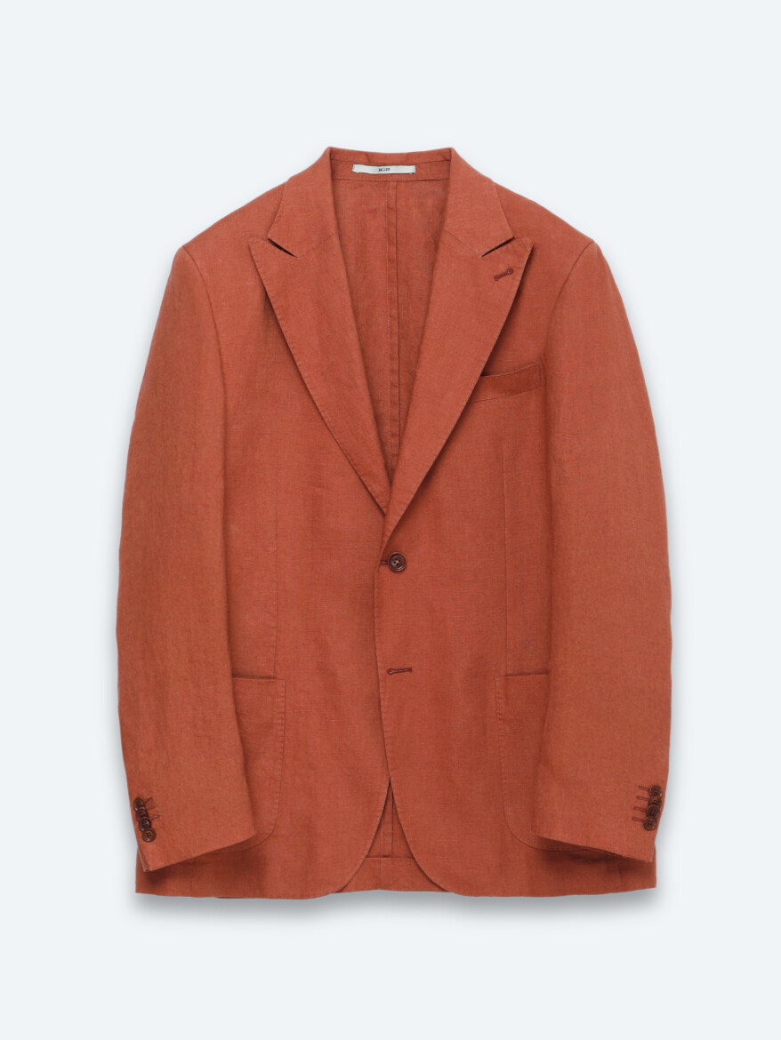 Kiremit Düz Modern Fit %100 Keten Ceket - 6