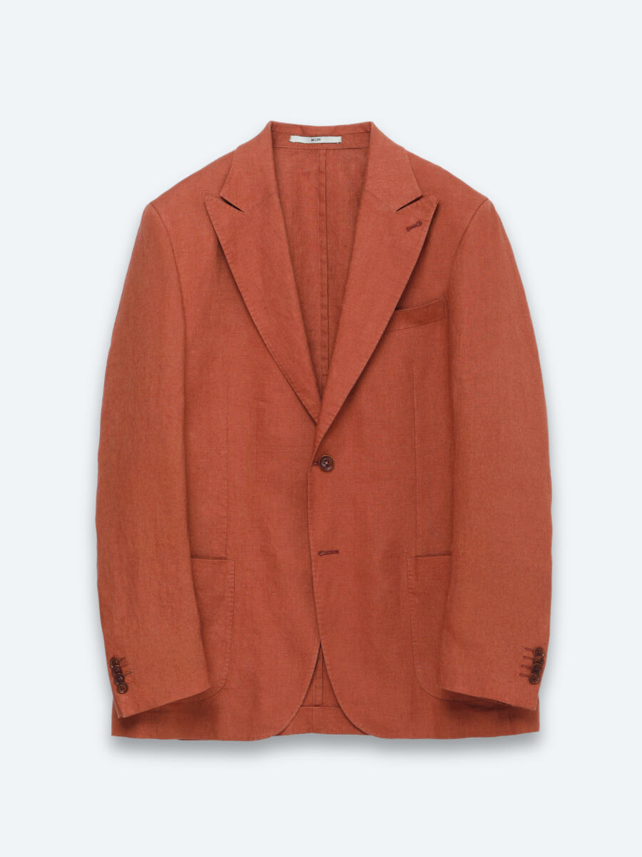 Kiremit Düz Modern Fit %100 Keten Ceket - 6