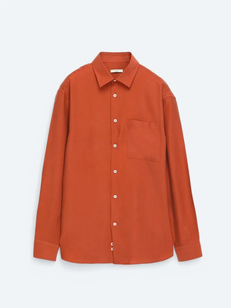 Kiremit Düz Oversize Fit Dokuma Casual Gömlek - 6