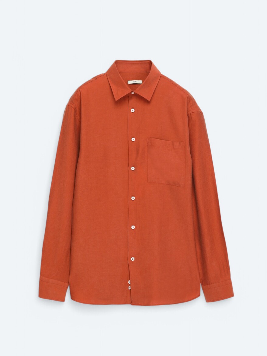 Kiremit Düz Oversize Fit Uzun Dokuma Casual Gömlek - 6