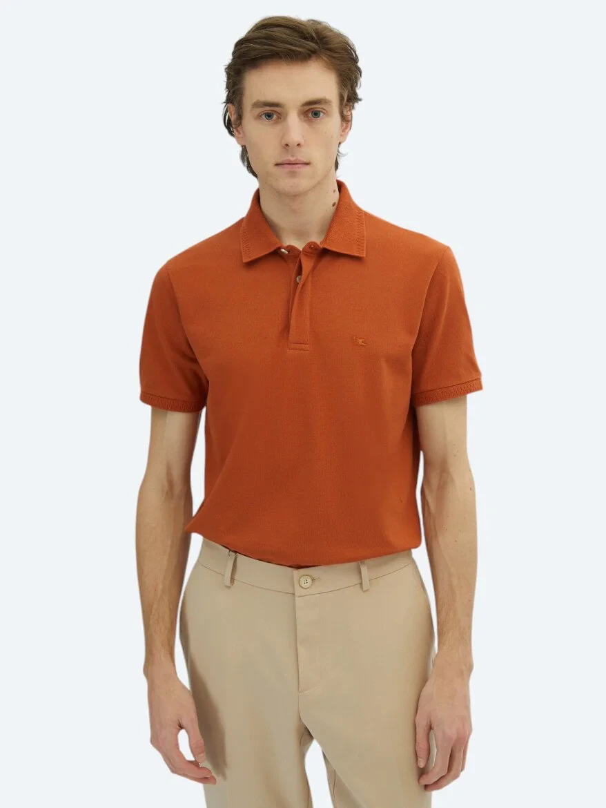 Kiremit Düz Polo Yaka %100 Pamuk T-Shirt - 1