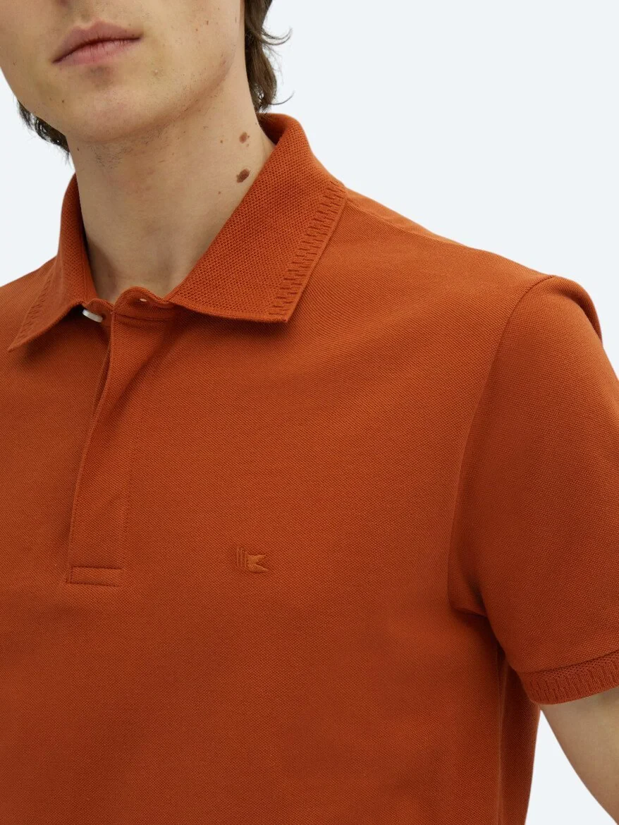 Kiremit Düz Polo Yaka %100 Pamuk T-Shirt 