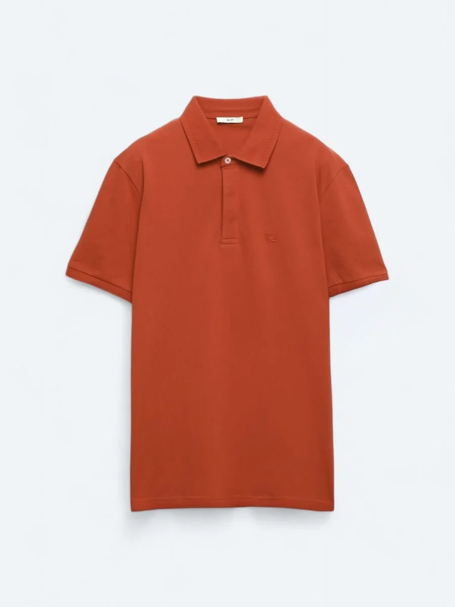 Kiremit Düz Polo Yaka %100 Pamuk T-Shirt - 6