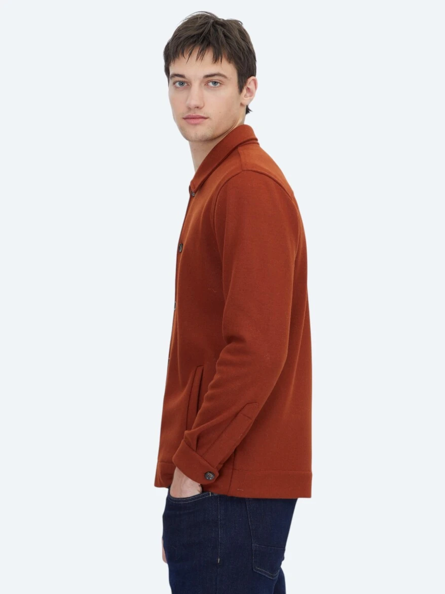 Kiremit Düz Regular Fit Yün Karışımlı Overshırt - 3