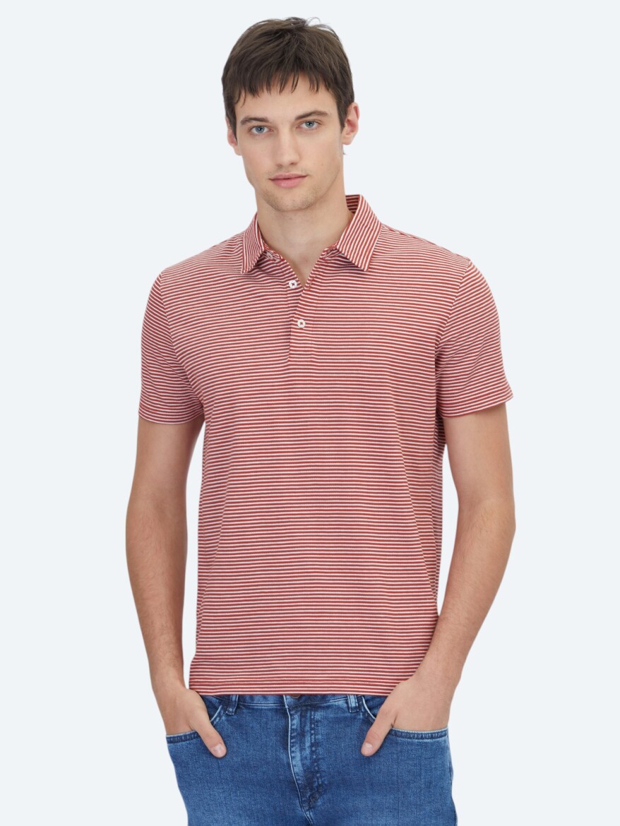 Kiremit Polo Yaka %100 Pamuk T-Shirt - 1