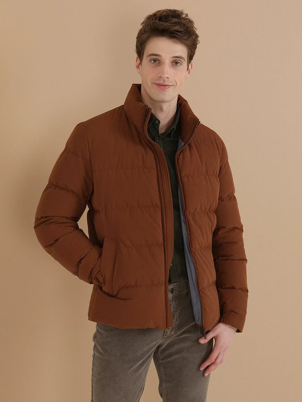 Kiremit Regular Fit Dik Yaka Casual Dokuma Mont - 1