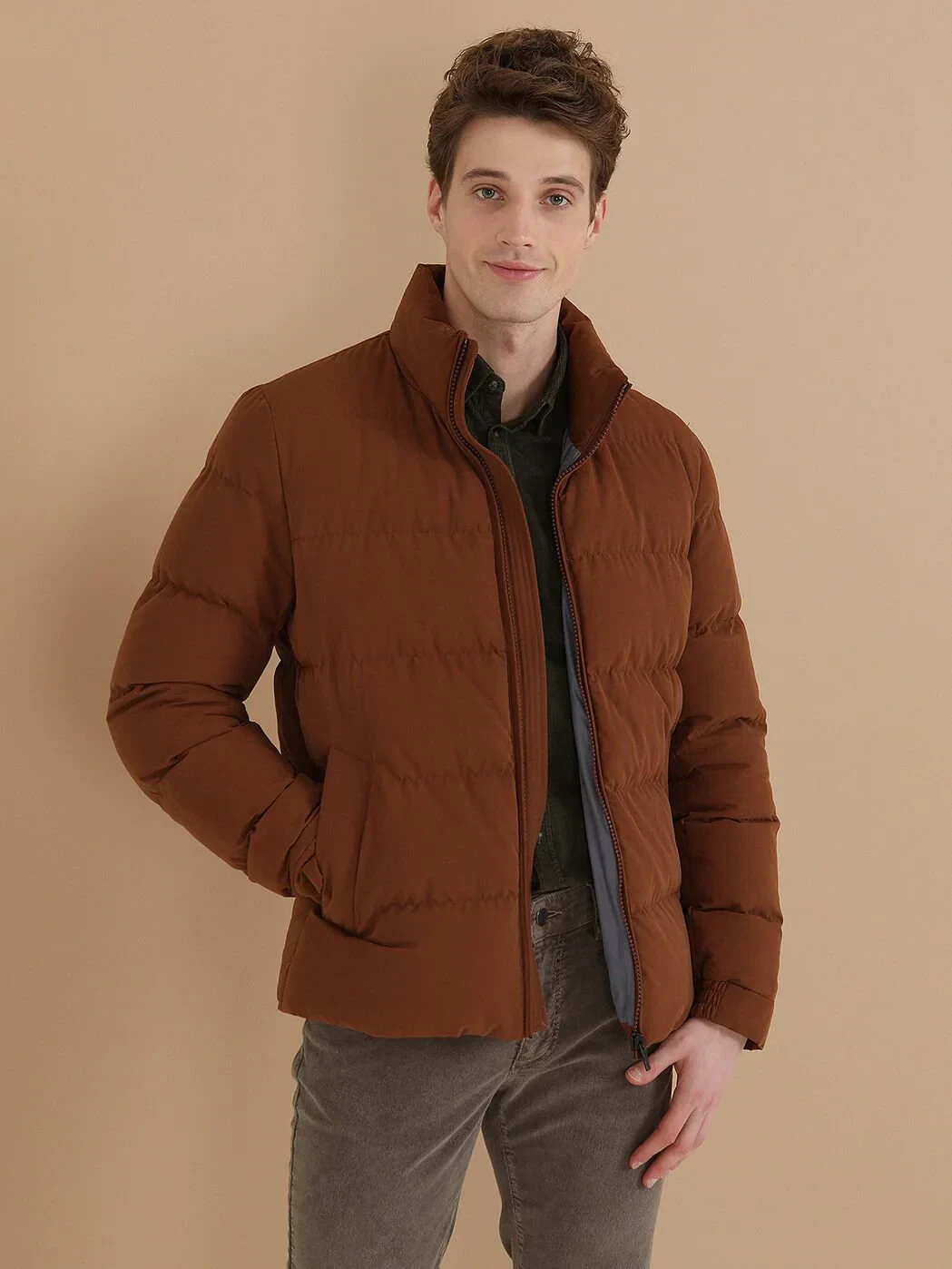 Kiremit Regular Fit Dik Yaka Casual Dokuma Mont - 1
