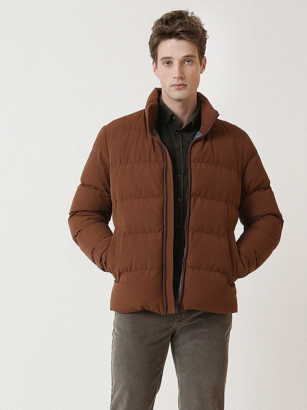Kiremit Regular Fit Dik Yaka Casual Dokuma Mont - 3