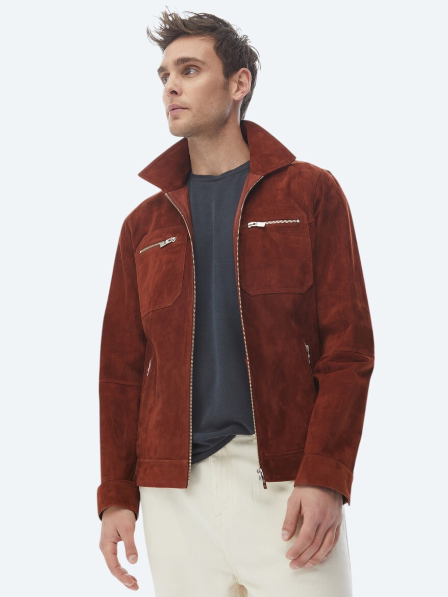 Kiremit Regular Fit Gömlek Yaka Smart Casual Deri Mont - 4