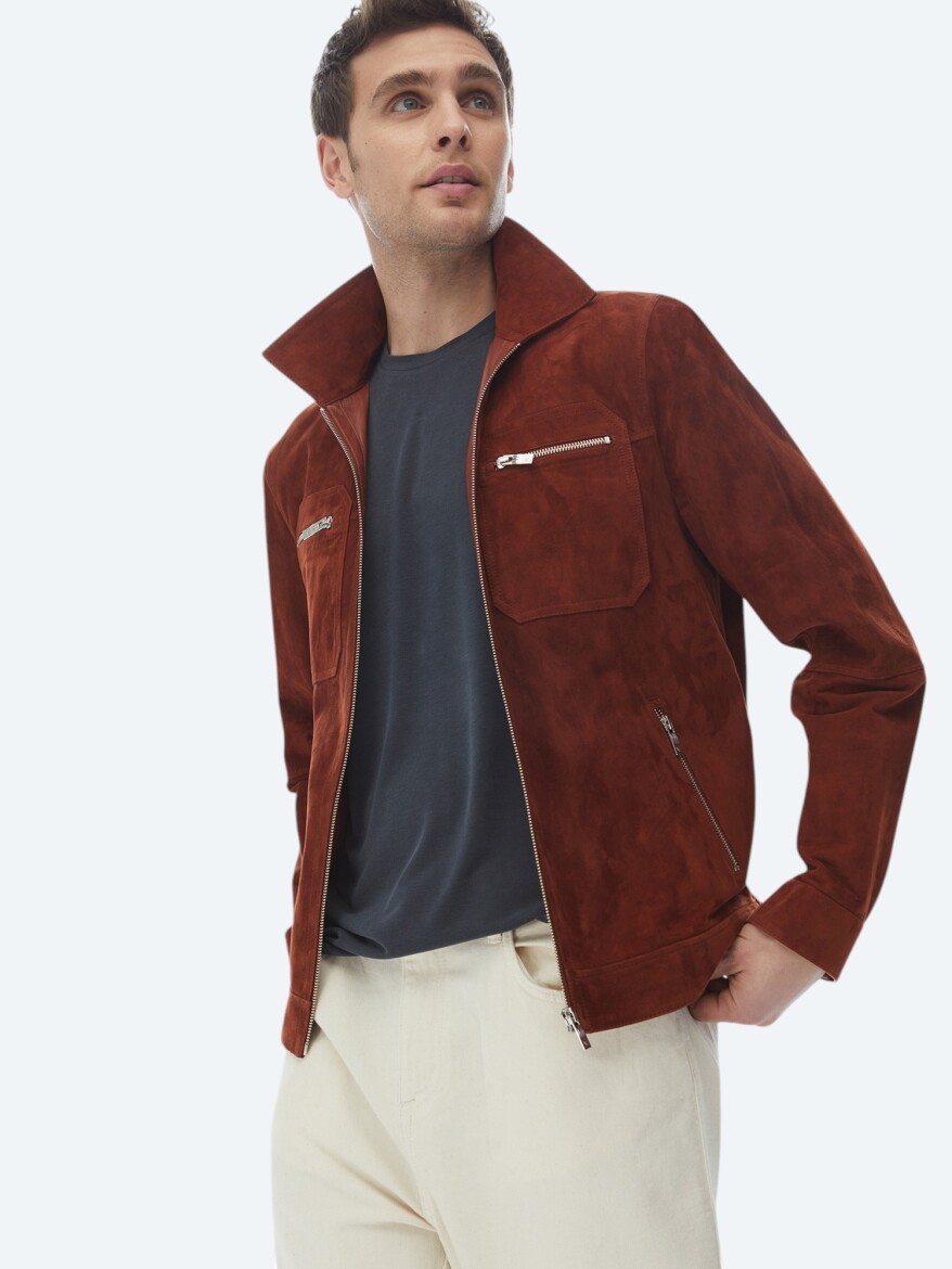 Kiremit Regular Fit Gömlek Yaka Smart Casual Deri Mont - 6