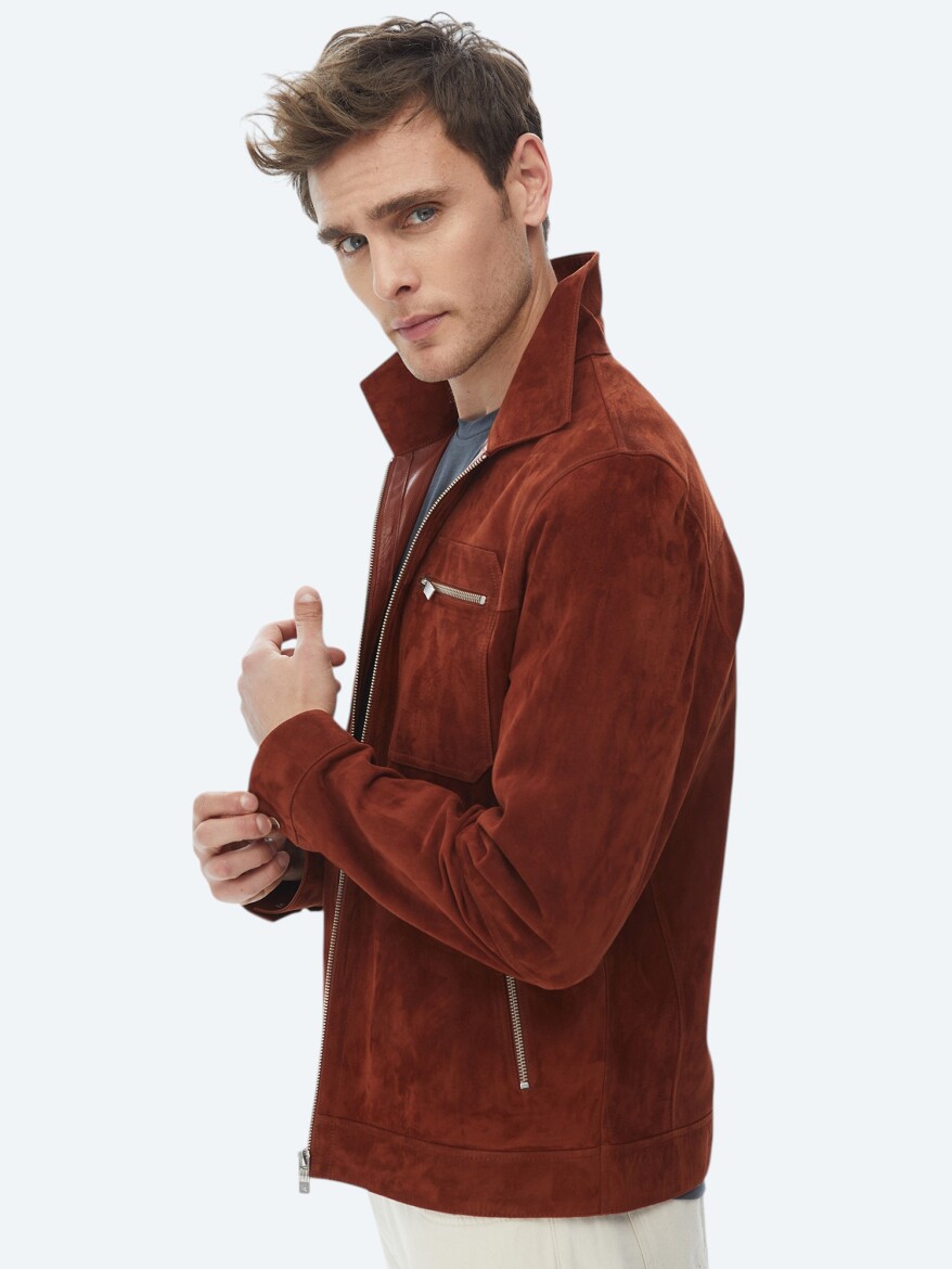 Kiremit Regular Fit Gömlek Yaka Smart Casual Deri Mont - 7