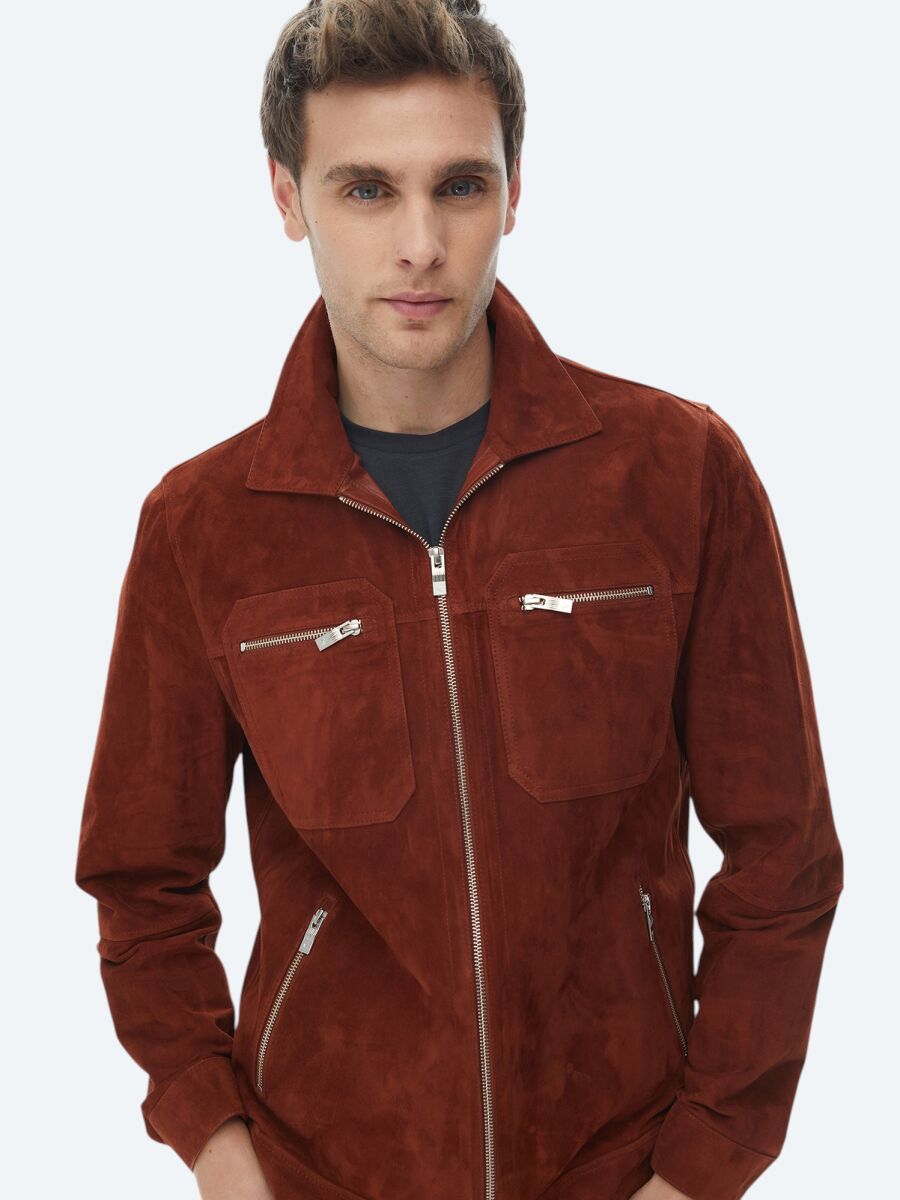 Kiremit Regular Fit Gömlek Yaka Smart Casual Deri Mont - 8