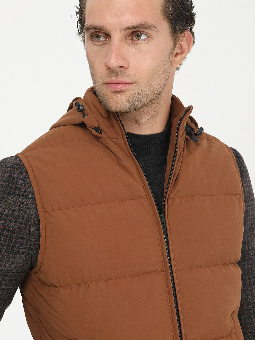 Kiremit Regular Fit Kapüşonlu Casual Dokuma Spor Yelek - 2