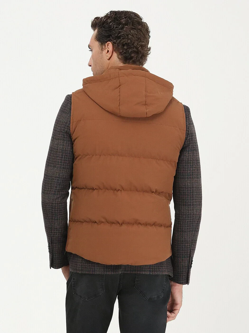Kiremit Regular Fit Kapüşonlu Casual Dokuma Spor Yelek - 6