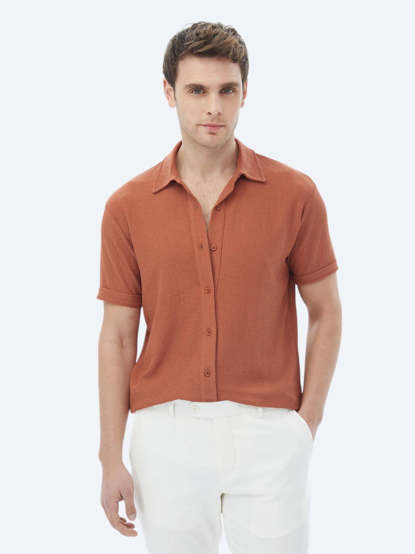 Kiremit Regular Fit Kısa Casual Gömlek