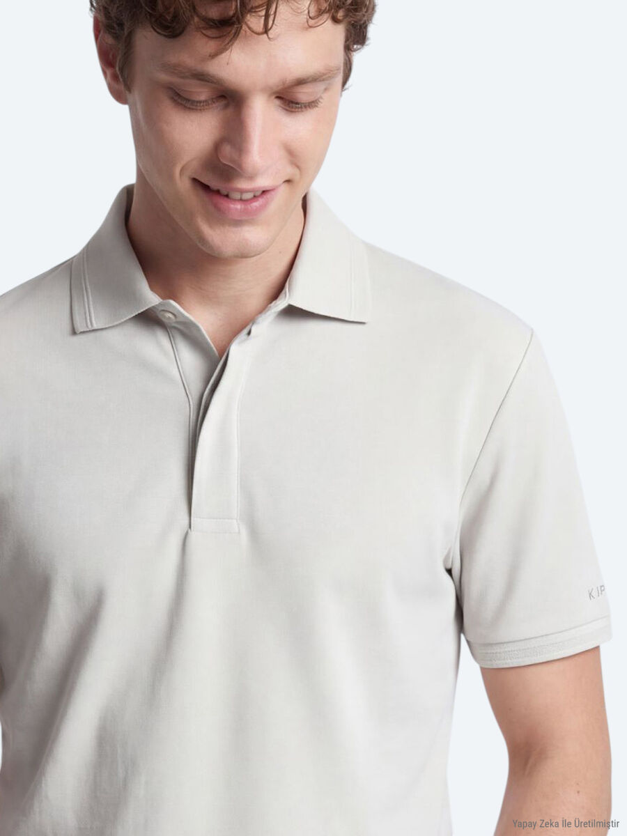 Kırık Beyaz Düz %100 Pamuk T-Shirt - 4