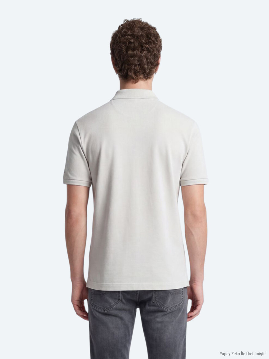 Kırık Beyaz Düz %100 Pamuk T-Shirt - 5