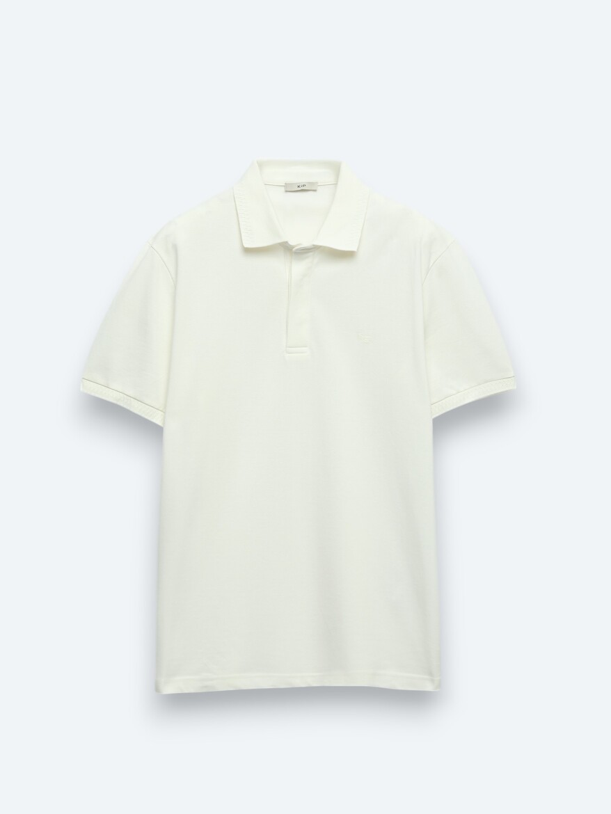 Kırık Beyaz Düz %100 Pamuk T-Shirt - 6