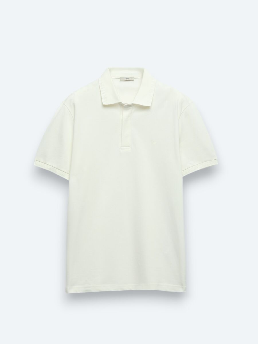 Kırık Beyaz Düz %100 Pamuk T-Shirt - 6