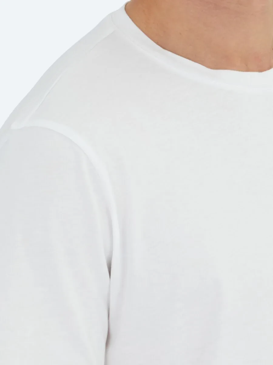 Kırık Beyaz Düz Bisiklet Yaka %100 Pamuk T-Shirt - 4