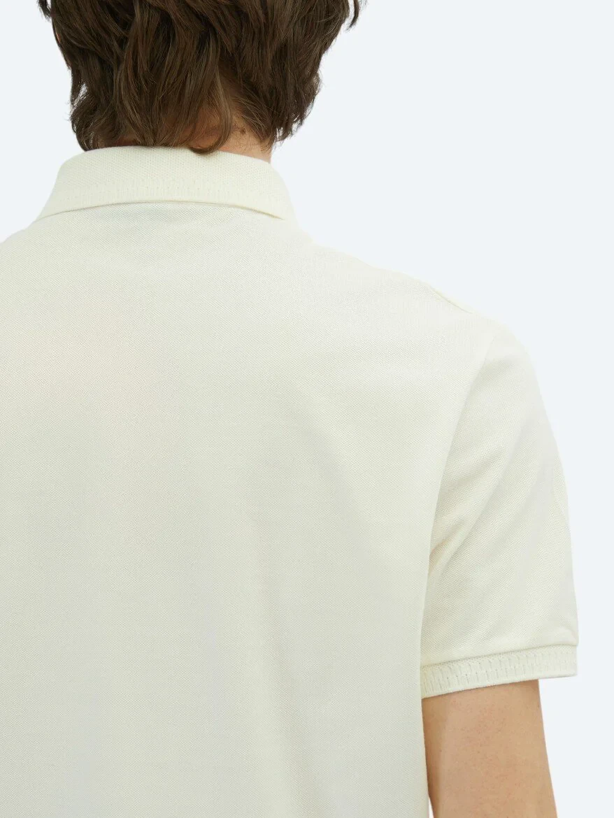 Kırık Beyaz Düz Polo Yaka %100 Pamuk T-Shirt 