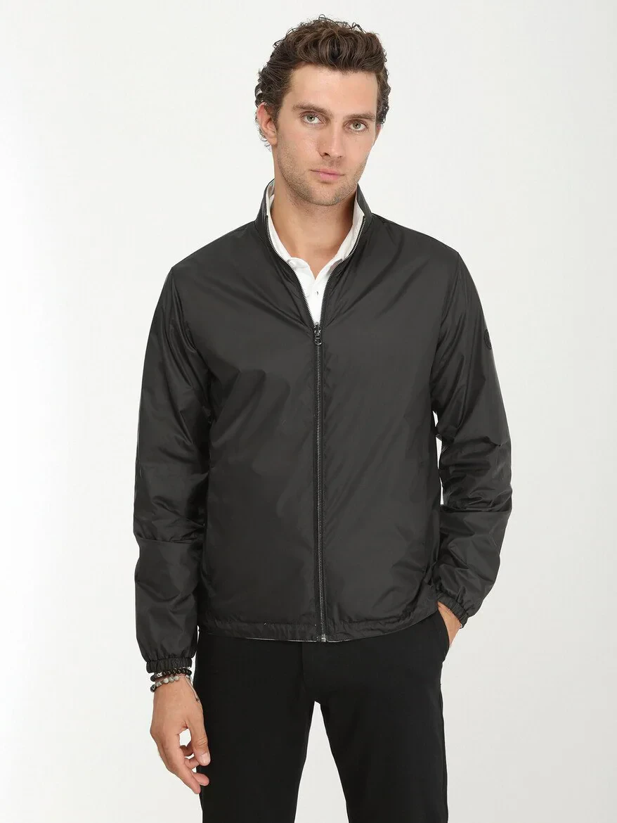 Kırık Beyaz Regular Fit Dik Yaka Casual Dokuma Çift Taraflı Mont - 3