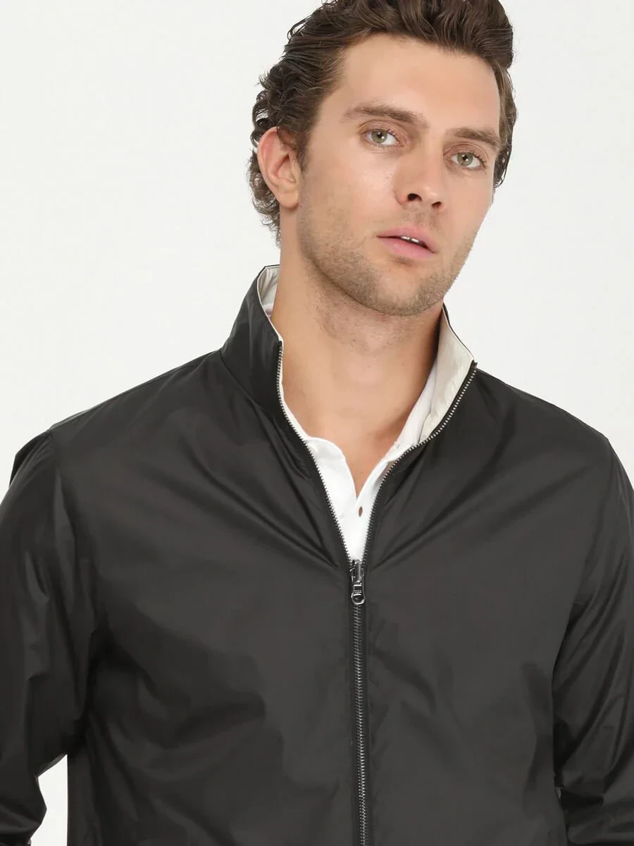 Kırık Beyaz Regular Fit Dik Yaka Casual Dokuma Çift Taraflı Mont - 5