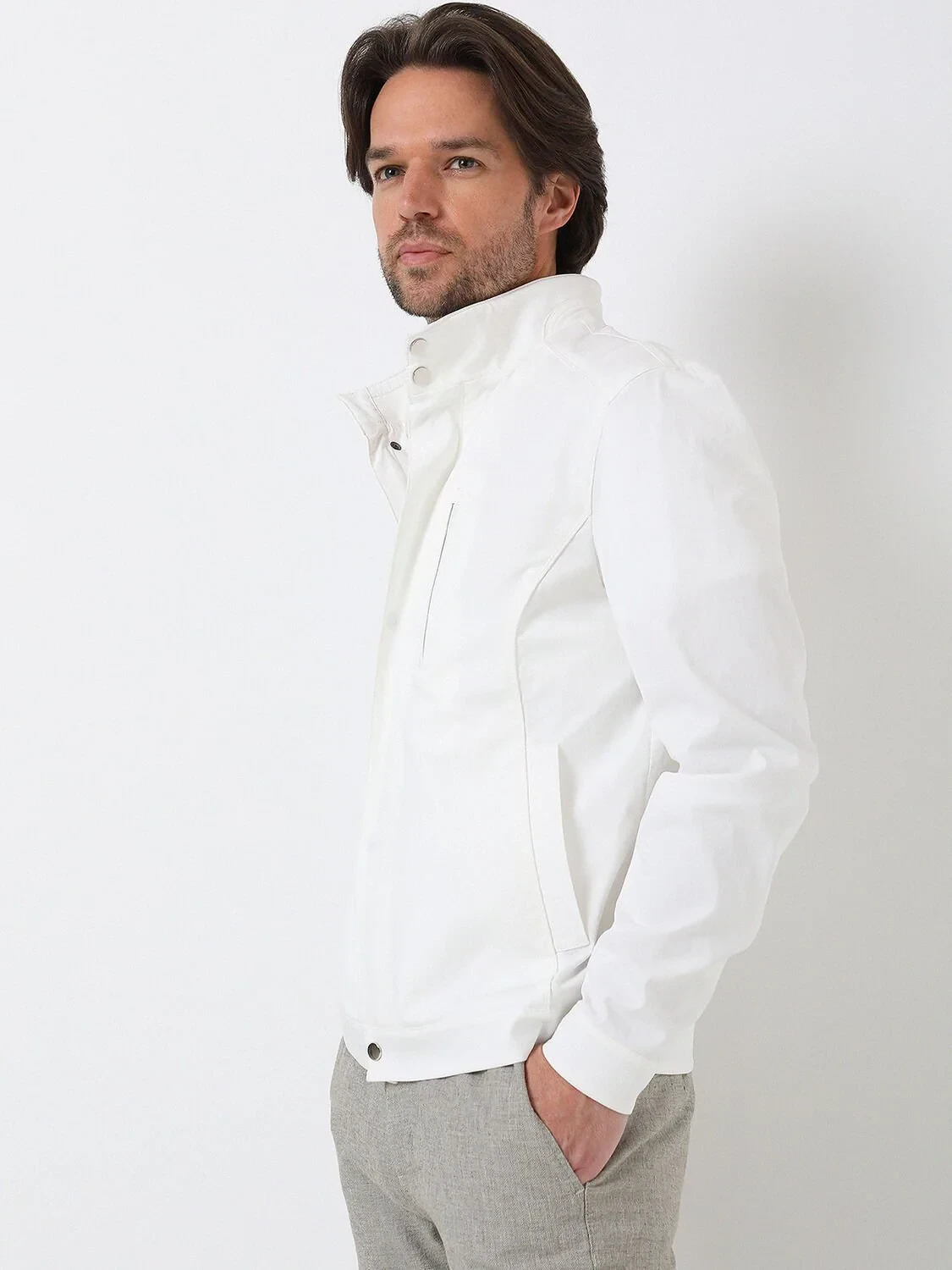 Kırık Beyaz Regular Fit Dik Yaka Casual Dokuma Mont - 1